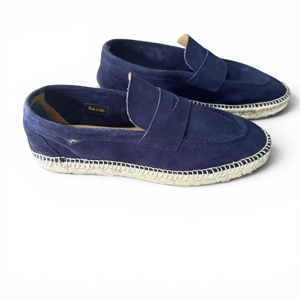 Harrys London Riviera Suede Espadrilles Men 43 1/2 EU 10.5 US Blue Penny Loafer